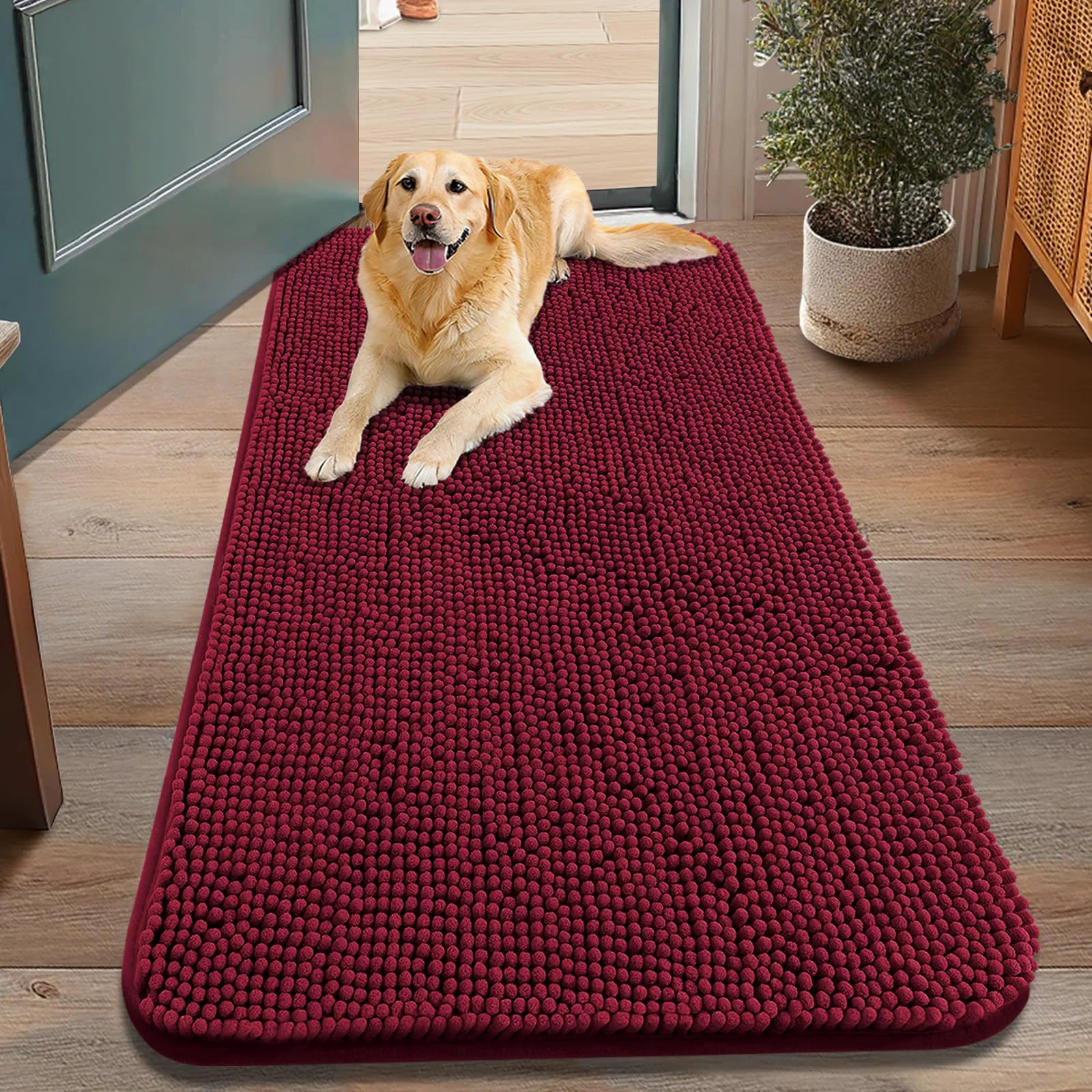 Genuine Smiry Dog Door Mat 48x30 – Absorbs Moisture Dirt Non-Slip Chenille for Indoor Entryways Excellent