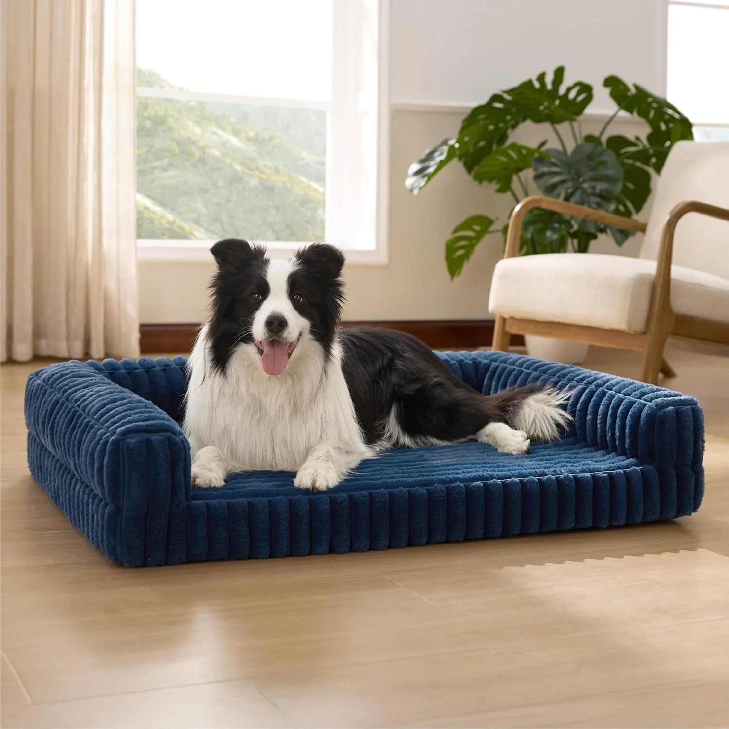 Advanced Bedsure Orthopedic Dog Beds Large Sized Dog Waterproof Memory Foam Pet Bed with Sides Non-Slip Bottom and Egg-Crate Foam Large Pet Couch Sofa with Washable Removable Corduroy Cover Blue Long-Lasting