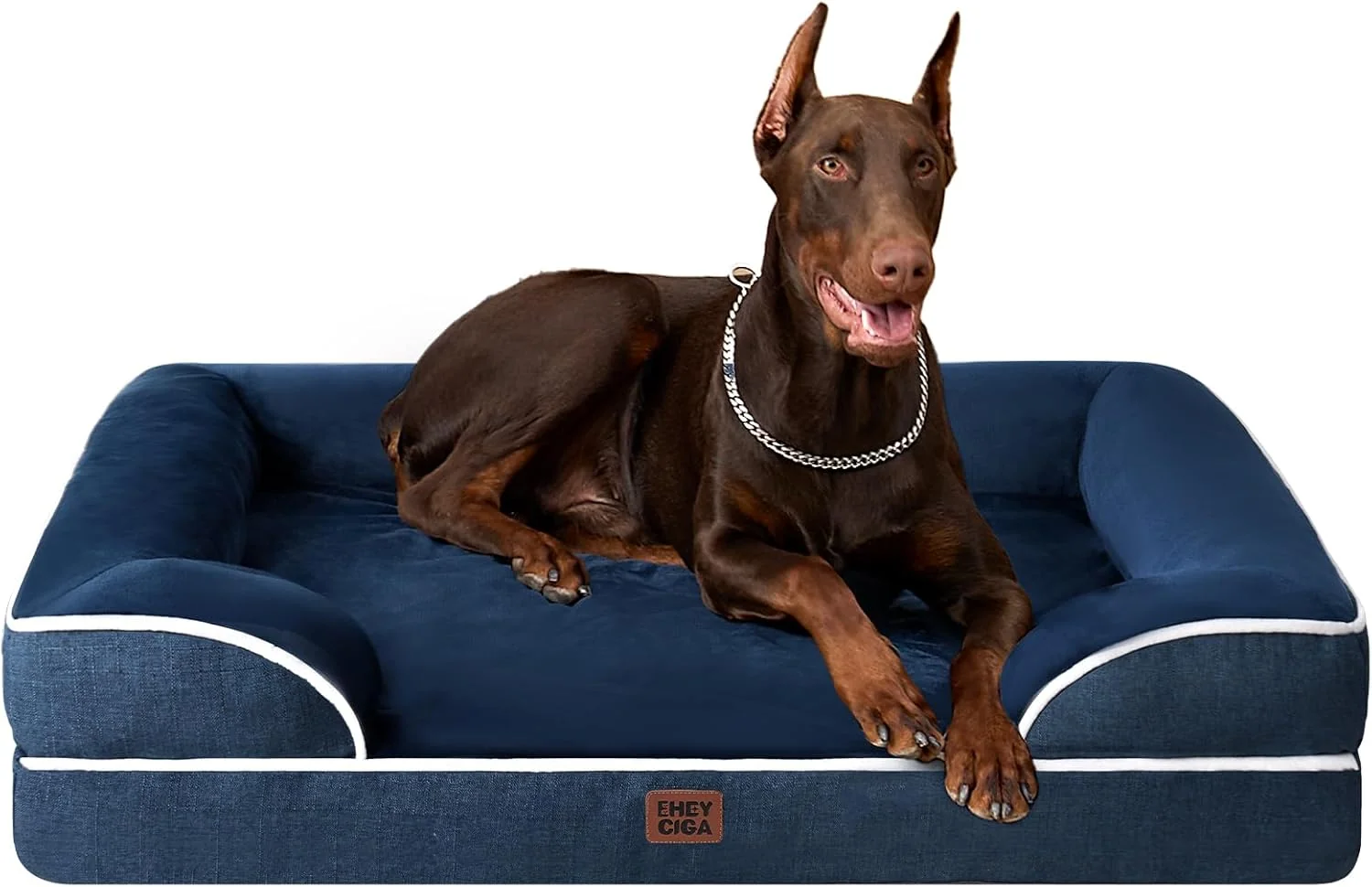 Comfortable EHEYCIGA Orthopedic XL Dog Beds Waterproof Memory Foam Dog Bed for Extra Large Dogs Non-Slip Bottom and Egg-Crate Foam Big Pet Couch Bed with Washable Removable Cover Navy Advanced