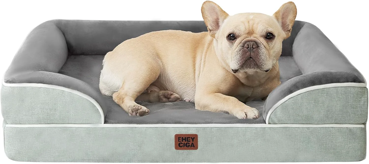 Top-Quality EHEYCIGA Orthopedic Dog Bed for Medium Dogs Waterproof Memory Foam Medium Dog Beds with Sides Non-Slip Bottom and Egg-Crate Foam Pet Couch Bed with Washable Removable Cover Greyish Green Sustainable