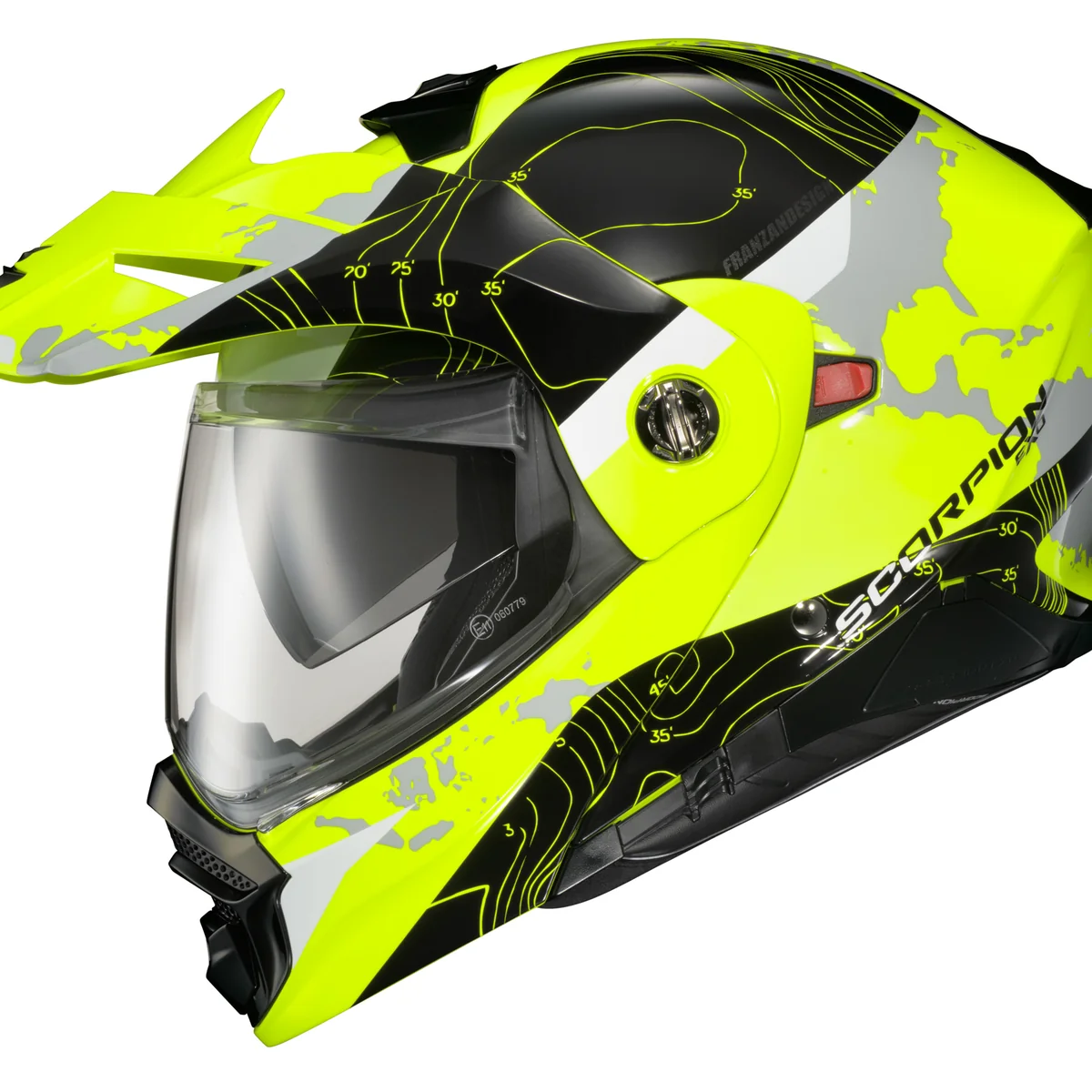Natural Scorpion - Exo At960 Modular Helmet Topographic Hi Vis Black Xl Dependable