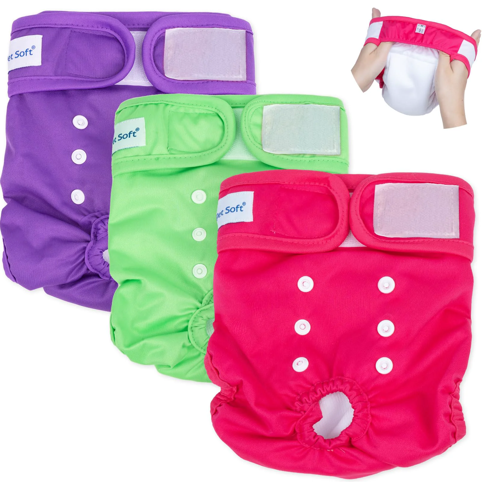 Fast Pet Soft Washable Female Dog Diapers XL 3-Pack Reusable Leak-Proof Pure