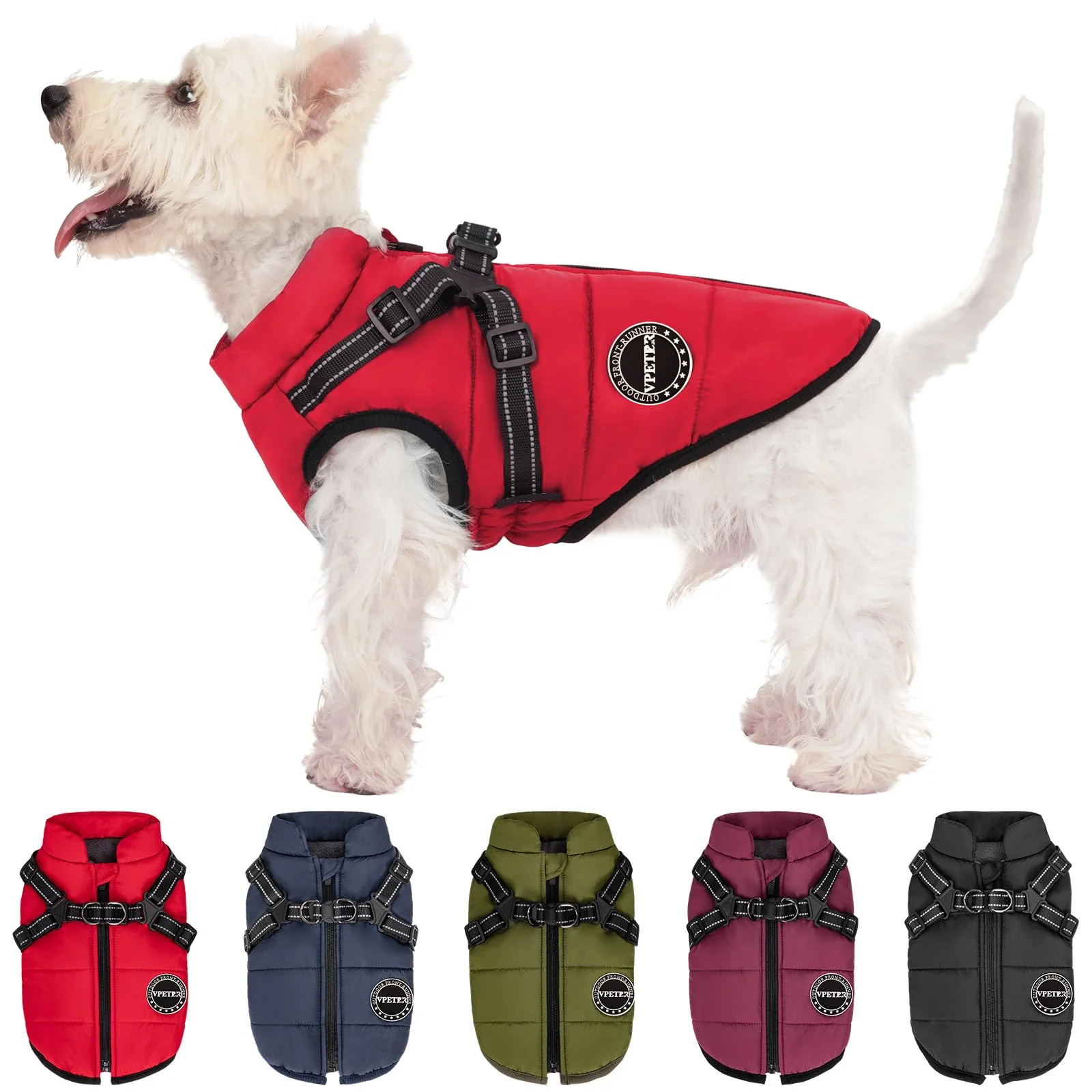 Clean V.PET.B.R Dog Winter Coat - 2-in-1 Harness Warm Fleece Windproof Reflective Trendy