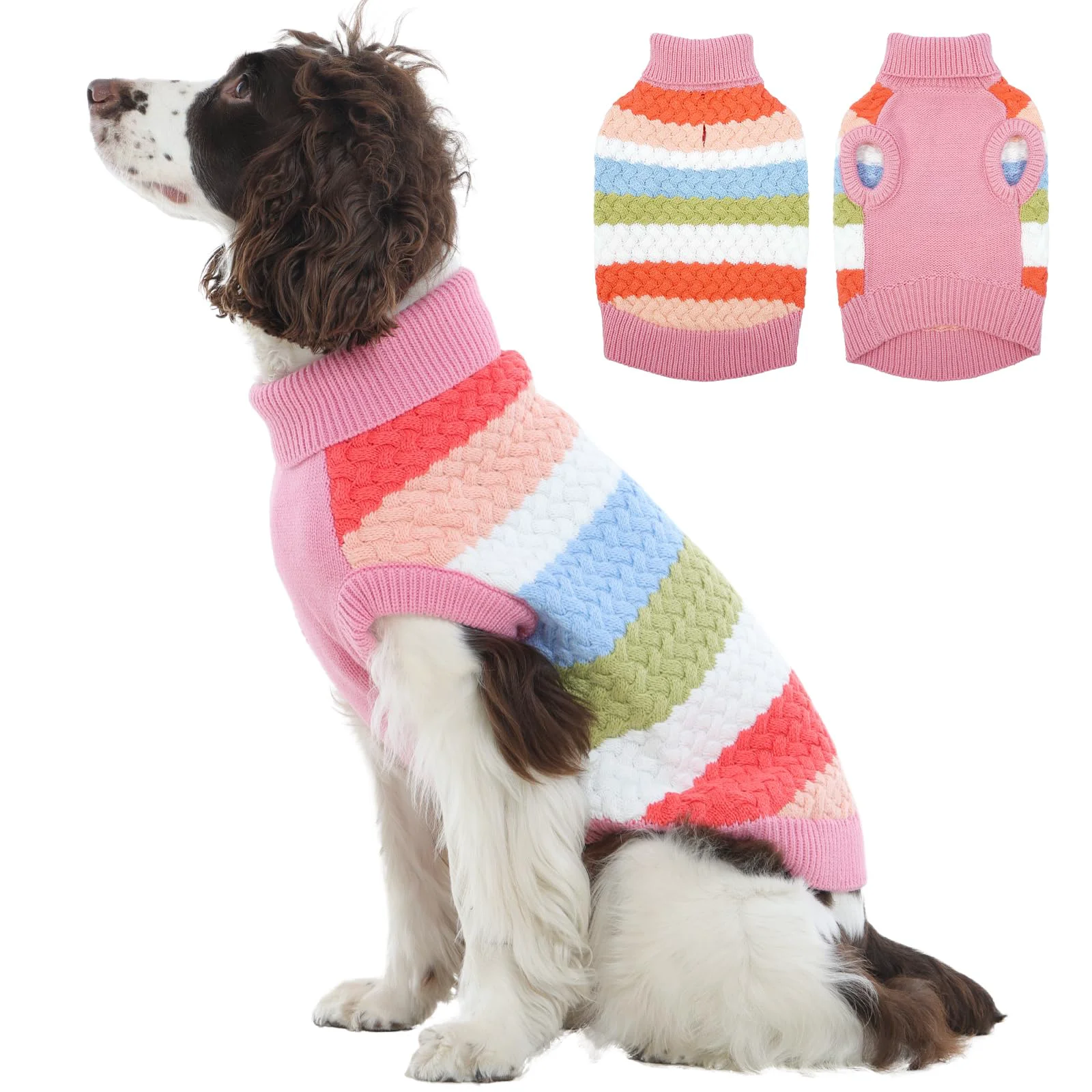 Verified Kuoser Dog Sweater Thermal Knit Winter Coat for Large Dogs — Pink 2XL Turtleneck Artisan