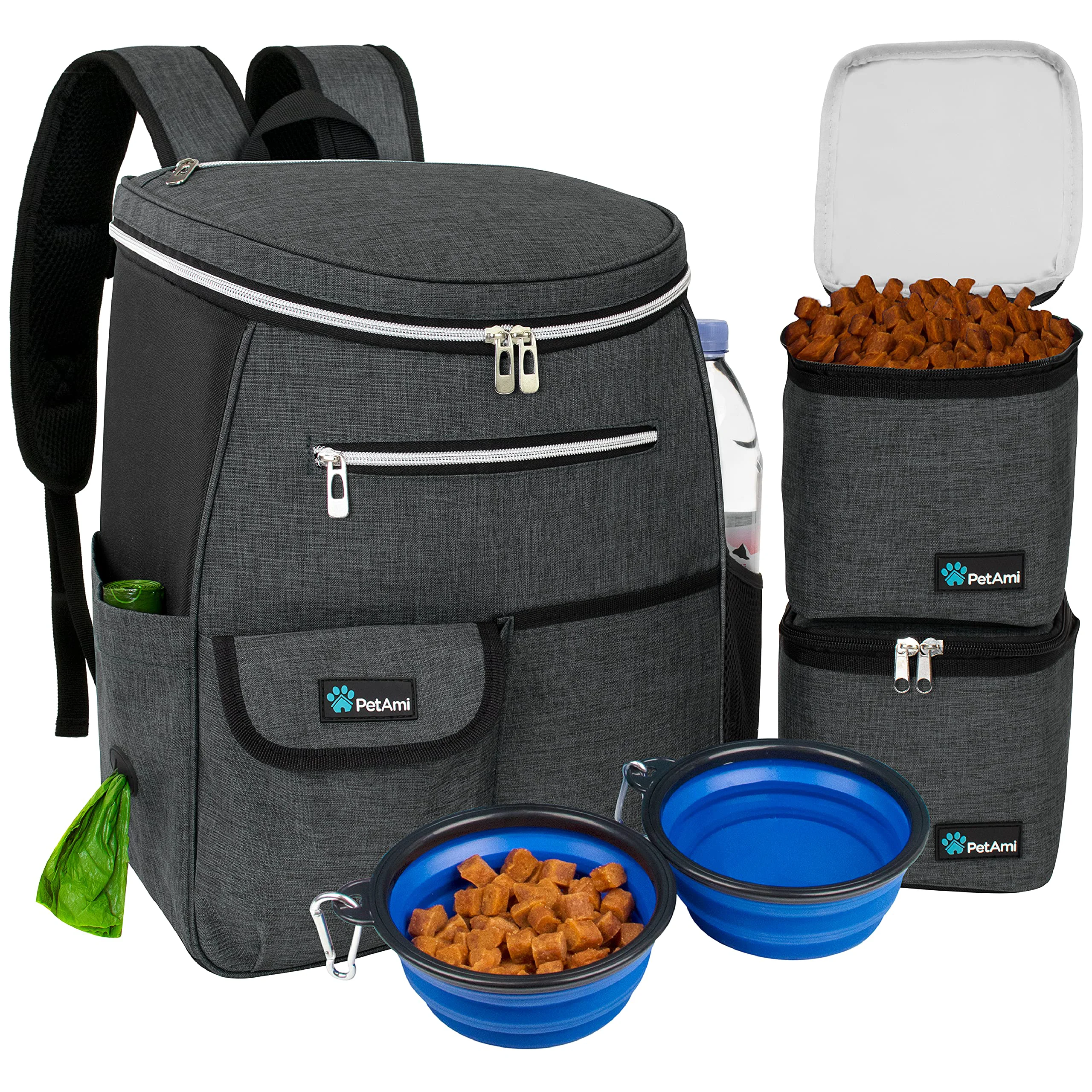 Crafted PetAmi Dog Travel Bag Backpack – Airline 27L with Food Containers Collapsible Bowls Sustainable