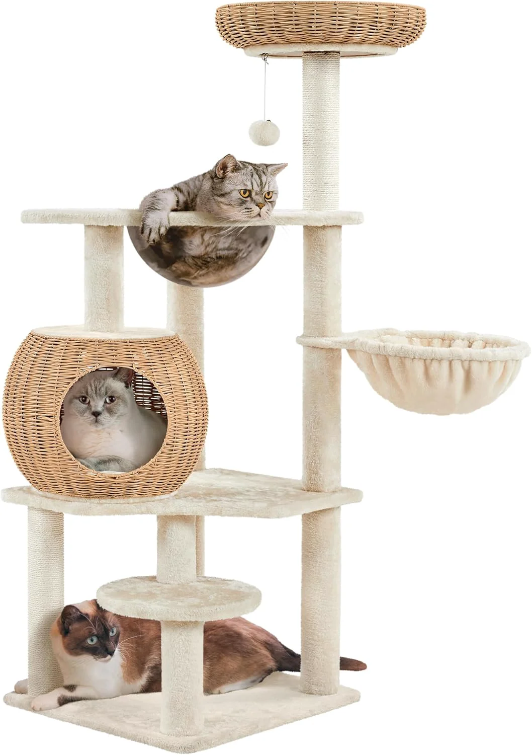 Dependable Yaheetech 54in Rattan Cat Tree Modern Tower with Breathable Woven Condo Scratching Posts Washable Cushions Naturally Cool in Summer Cute Furniture for Indoor Cats Elegant