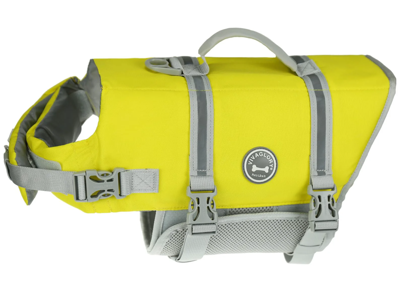 Proven VIVAGLORY Rip Stop Dog Life Vest with Handle - Buoyancy High Visibility Adjustable Fit M Yellow Grey Fashionable