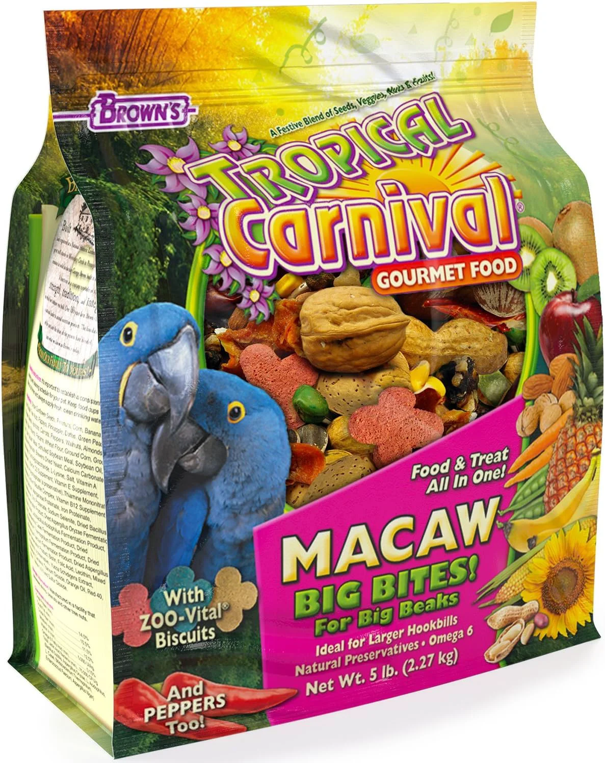 Reliable F.M. Brown's Tropical Carnival Gourmet Macaw Food - Big Bites with Probiotics 5 lb Stylish