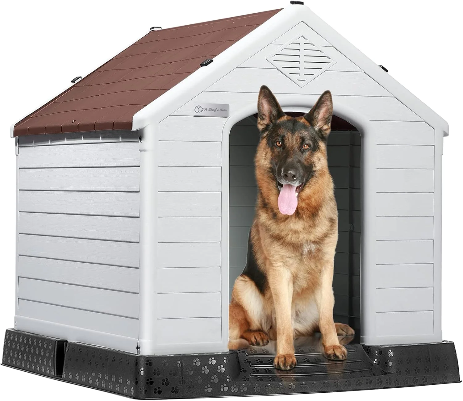 Casual LEMBERI Durable Waterproof Plastic Dog House for Small to Large Sized Dogs Indoor Outdoor Doghouse Puppy Shelter with d Floor Easy to Assemble Brown 42''L 38''W 39''H Next-Generation