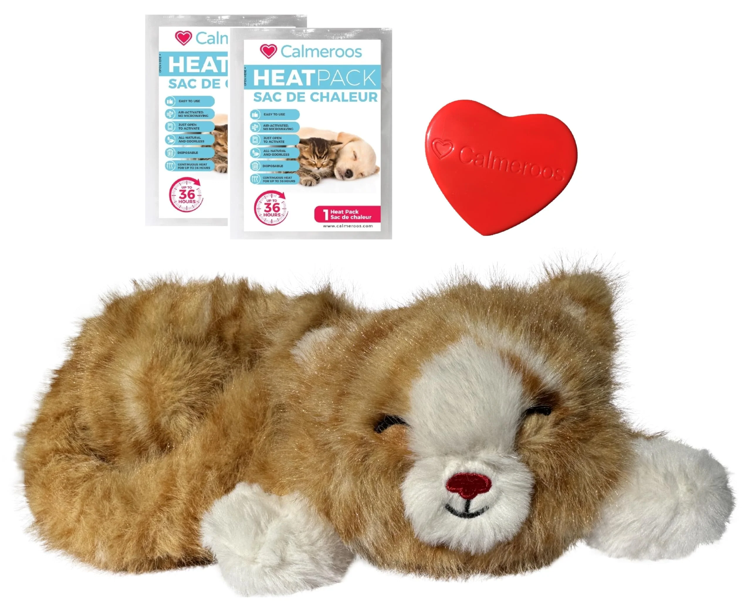 Expertly Made Calmeroos Plush Heartbeat Toys — Calming Anxiety Relief for Puppies Kittens Orange Stripe Organic