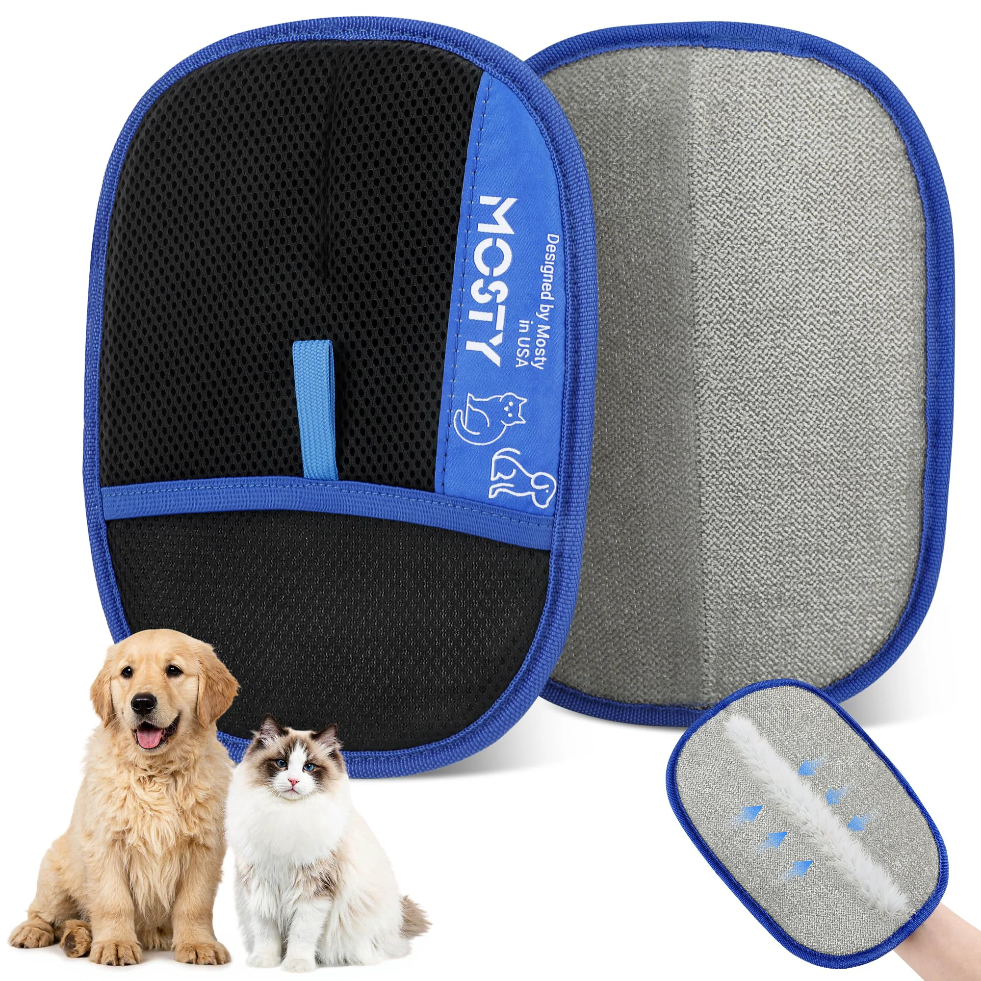 Enhanced Mosty 2-Piece Pet Hair Removal Glove – Double-Sided Electrostatic Deshedding Mitt Durable
