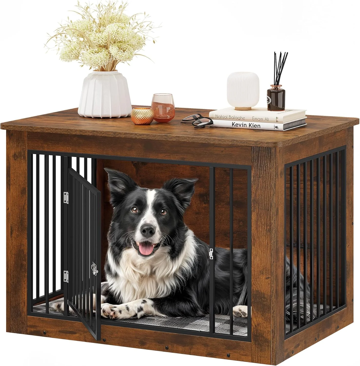 Top-Quality YITAHOME Dog Crate Furniture for Large Dogs Side End Table Modern Dogs Kennel Indoor up to 60 lb 2-in-1 Iron-Wood Fusion Dog Cage with Waterproof Top Safety Corners Steel Lock 38 L Rustic Brown Innovative