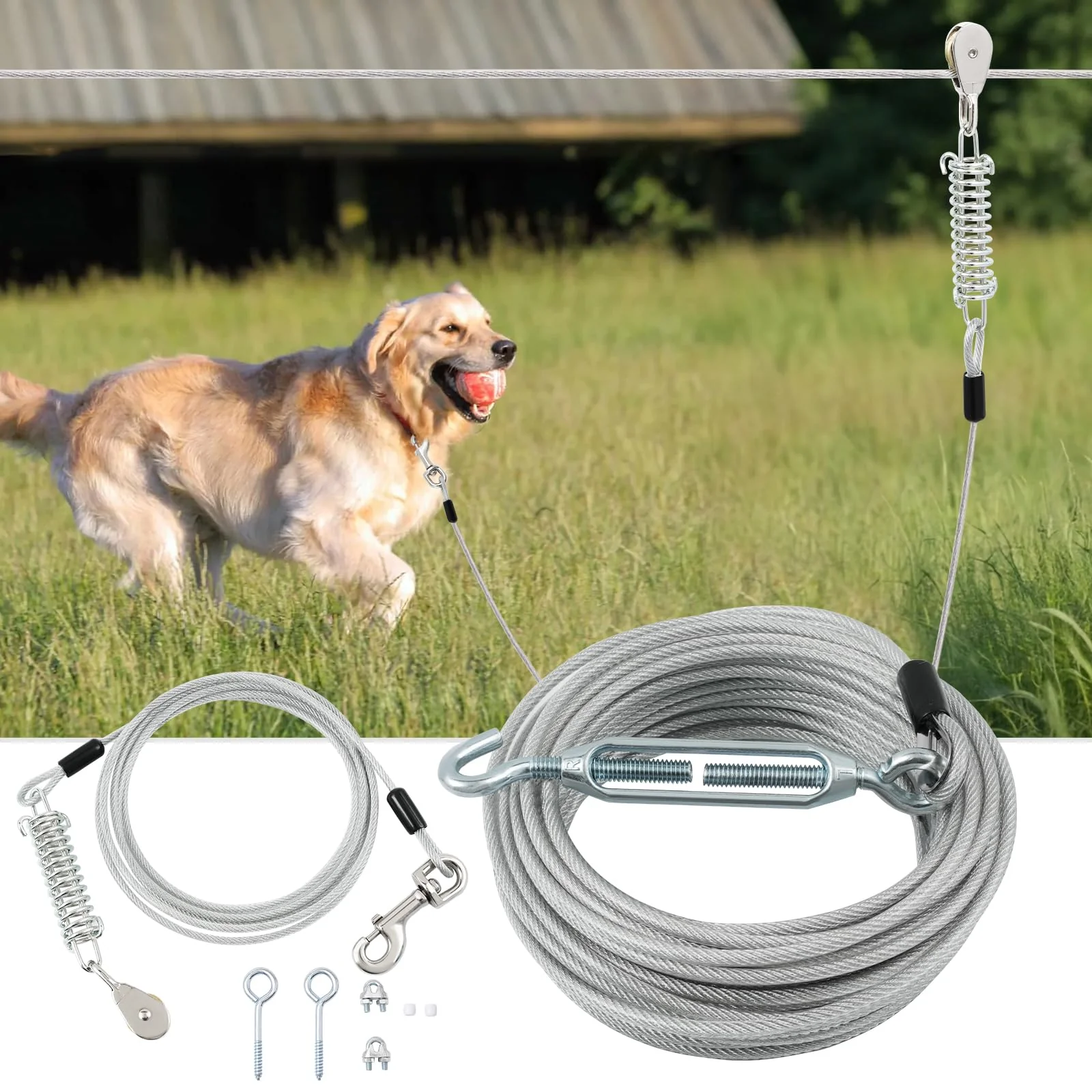 Soft LUFFWELL 100FT Dog Runner with 15FT Tie Out – Heavy-Duty Trolley System for Large Dogs Up to 250 lbs Unique