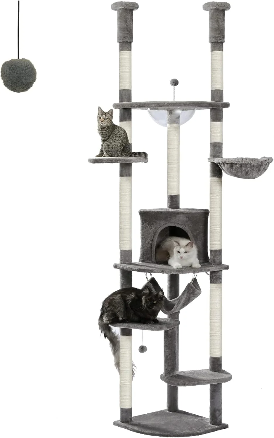 Refined PEQULTI Floor to Ceiling Cat Tree 92.9 -101.6 Height Adjustable Cat Tower Tall Kitty Climbing Play House with Scratching Posts Cozy Condo Perches and Large Hammock for Indoor Cats Gray Next-Generation