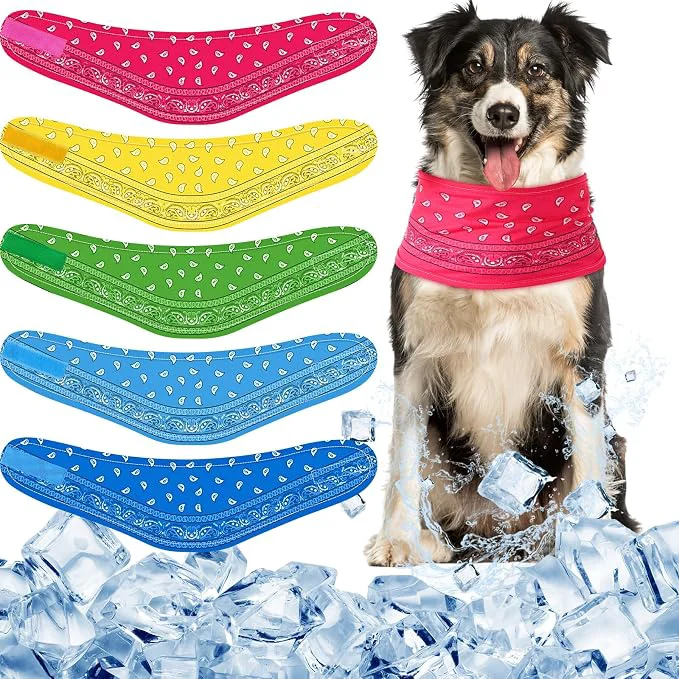 Soft Talltalk 5 Pieces Dog Cooling Bandanas Neck Wraps Ice Scarf Pet Dog Cooling Effective