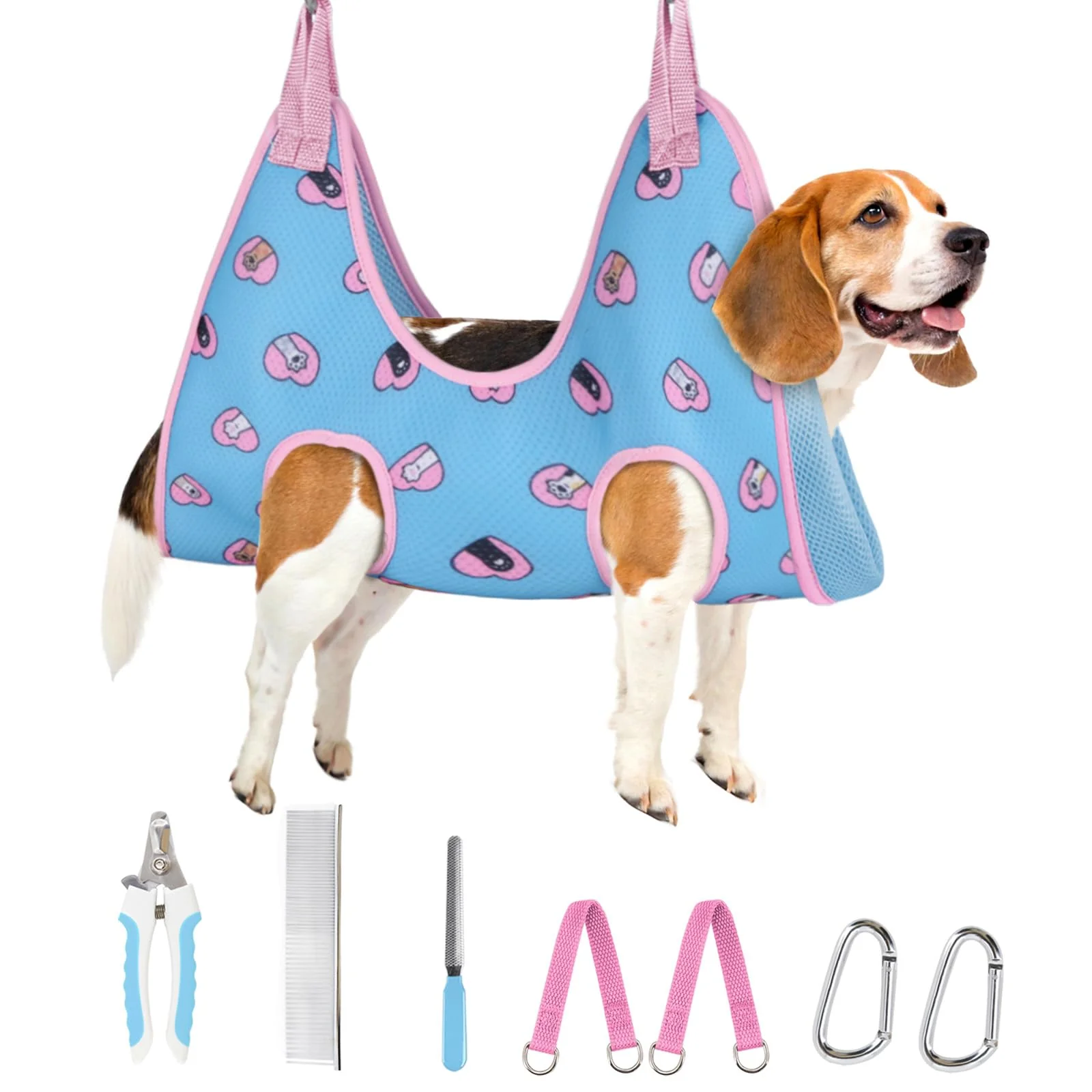 Green Supet Dog Grooming Hammock Harness for Nails Grooming Safe Comfortable Pet Restraint Blue-Love L Official