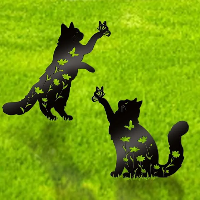 High-End Bnesi Floral Long-Haired Cat Yard Decor Pet Grave Markers Metal Sign Silhouette Authentic
