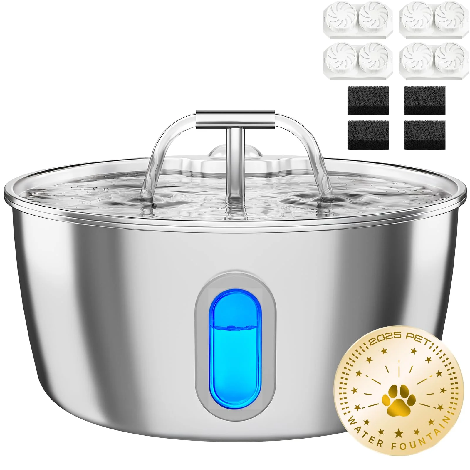 Traditional Dianu Cat Water Fountain Stainless Steel – 3.2L 108oz 4-Stage Filtration Quiet Pump Dependable