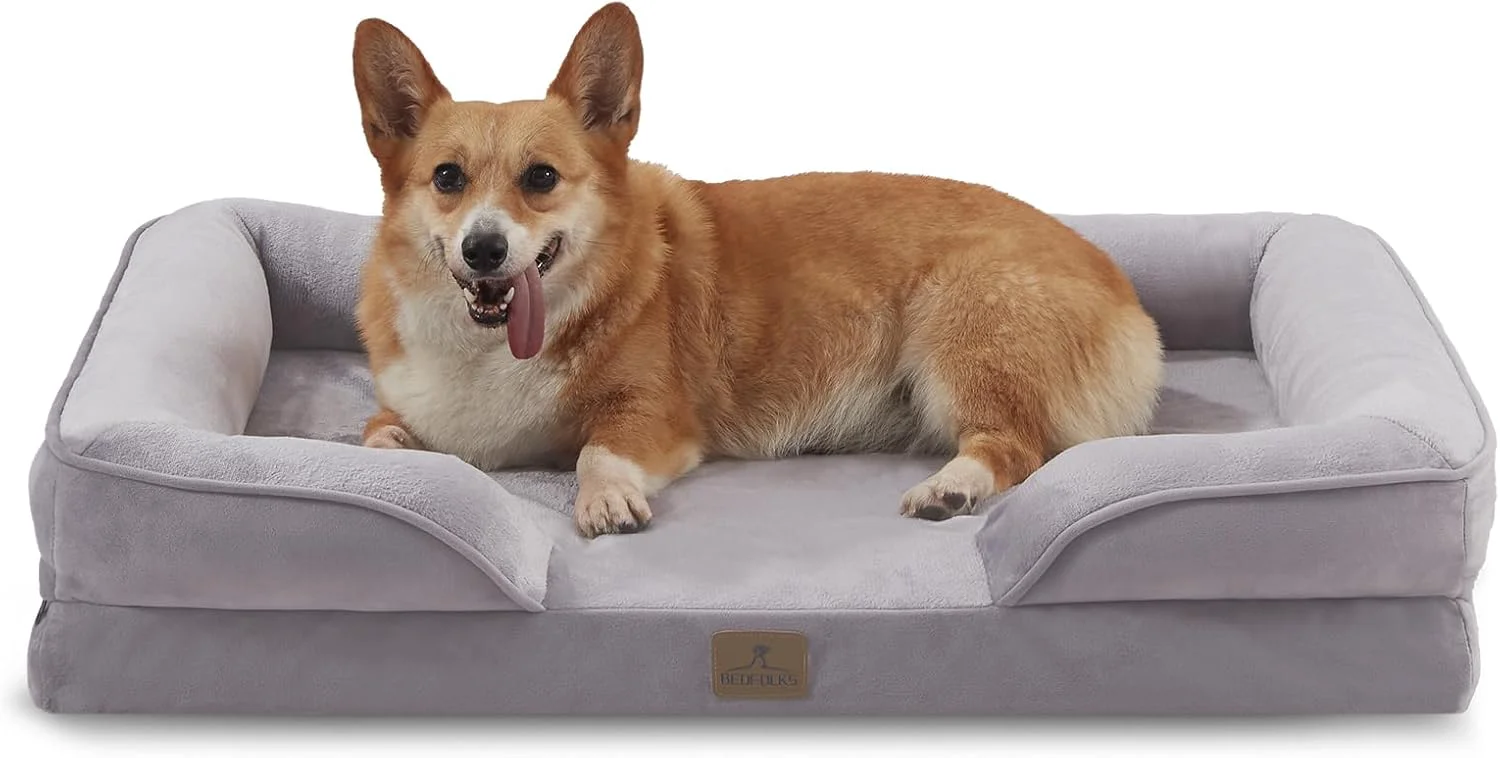 Clean Bedfolks Orthopedic Dog Bed Waterproof Dog Sofa Bed for Large Dogs Egg Foam Pet Couch Bed with Removable Washable Cover and Nonslip Bottom Light Grey Professional