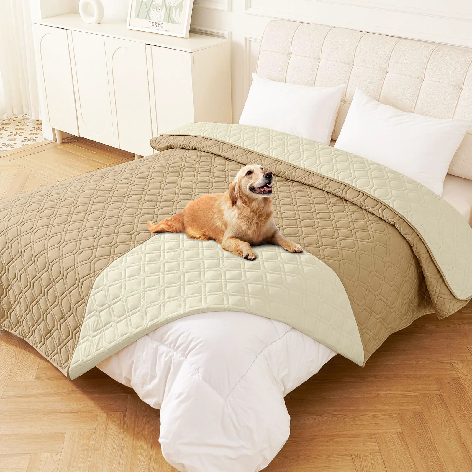 Classic hyha Waterproof Dog Bed Blanket - Reversible Washable Sofa Cover for Dogs 82x102 in Camel Beige Proven