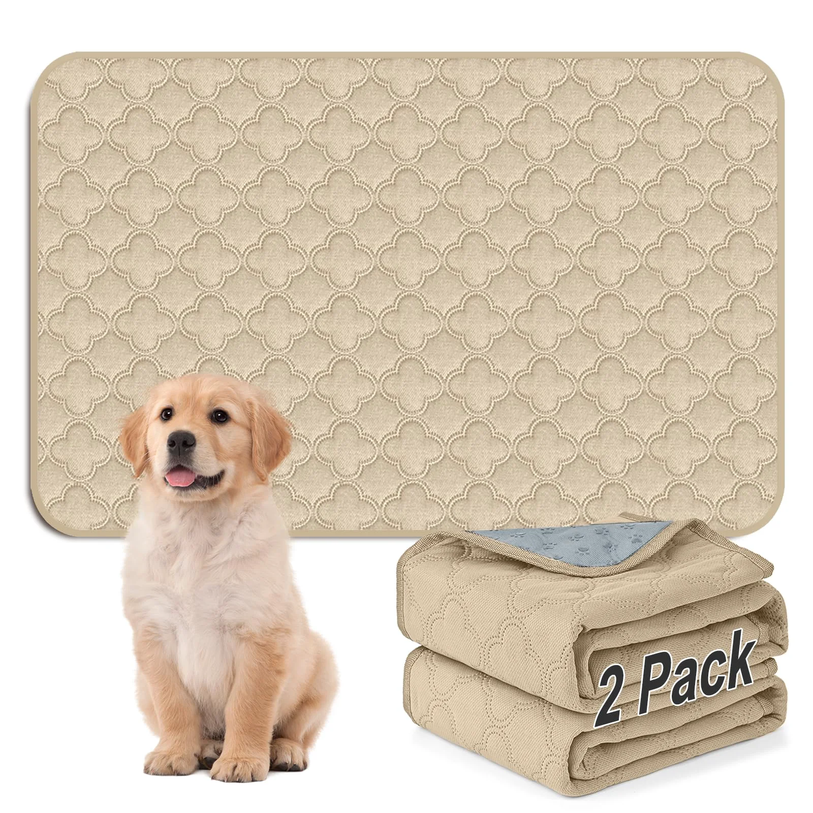 Next-Generation FunFurry Washable Pee Pads - 2 Pack 36x48 Cream Leakproof Non-Slip Training Guinea Pig Cage Liner Classic