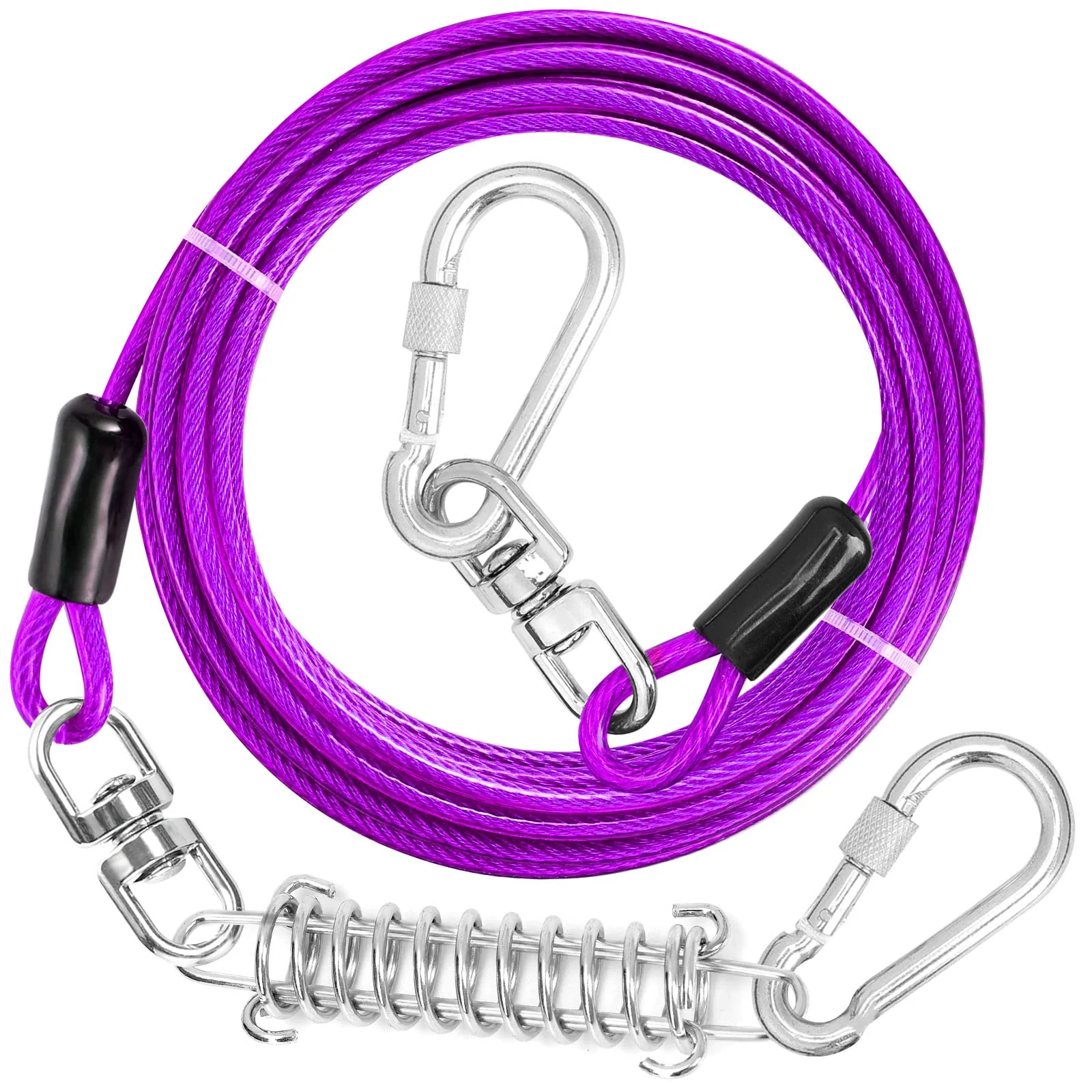 Top-Quality jenico Dog Tie Out Cable – Heavy-Duty 5mm Wire Rope 10–150 ft 360° Hook Shock Spring Enhanced