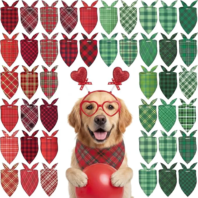 Stylish Abbylike 50 Pcs St. Patrick's Day Dog Bandanas Bulk Green Plaid Bandanas Prestigious