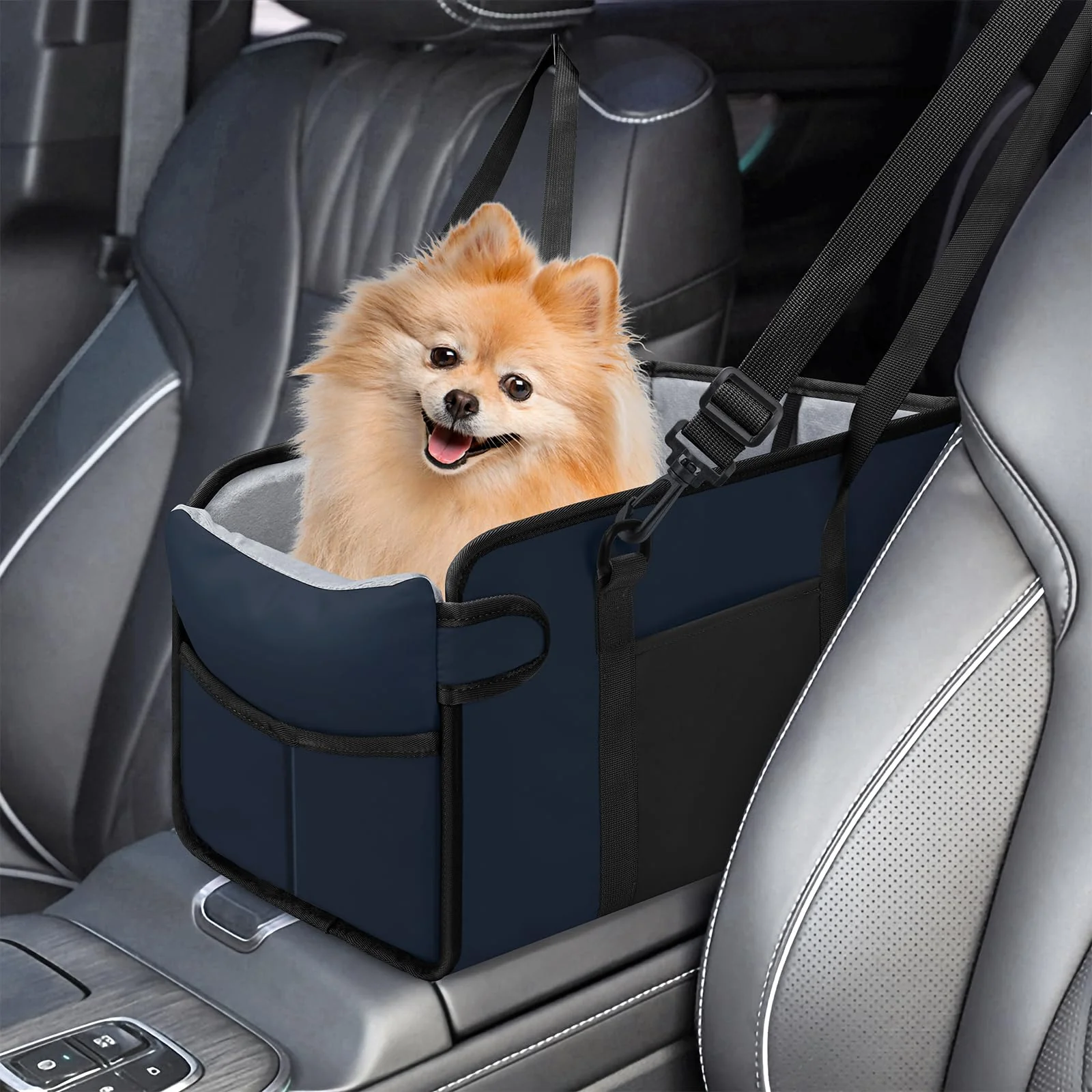 Functional NECKORY Portable Dog Car Seat for Small Dogs — Navy Blue Flexible