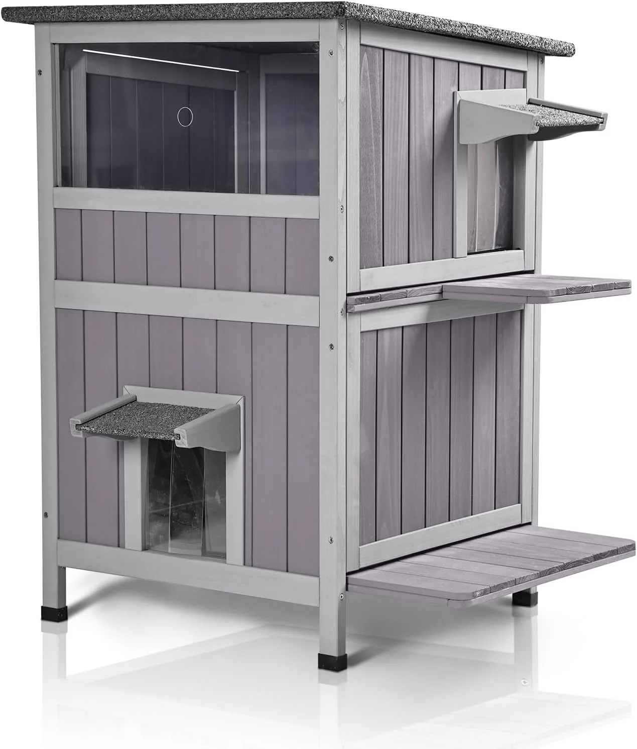 Carefully Designed GUTINNEEN Outdoor Cat House Weatheproof Feral Cat Shelter Wooden Cat Condo for Winter with Escape Doors（AIR14） Functional