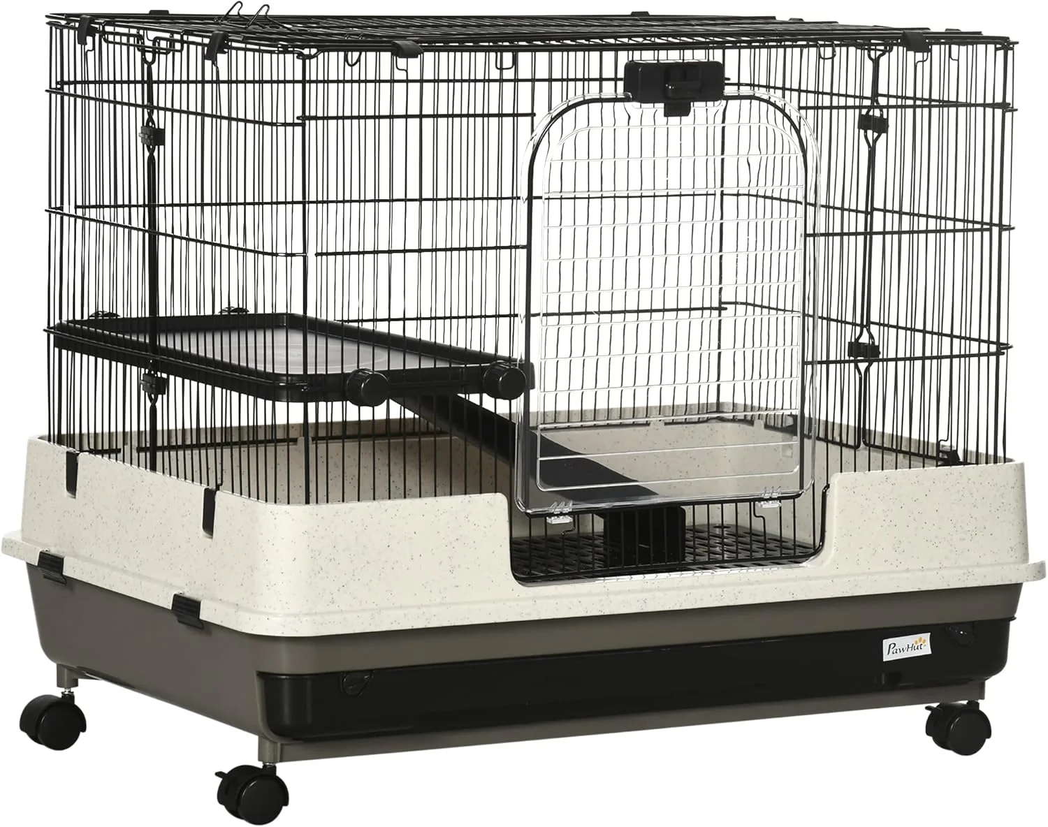 Innovative PawHut 26 Small Animal Cage with Wheels 2-Level Portable Bunny Cage Chinchilla Ferret Cage with Removable Tray Platform and Ramp Reusable