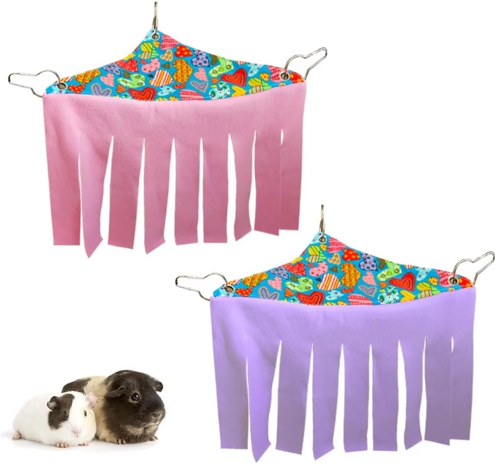 Innovative RIOUSSI Guinea Pig Hideout Hideaway Corner Fleece Toys Cage Accessories with Reversible Sides Heart Gray-Pink Purple Pack of 2 Effective