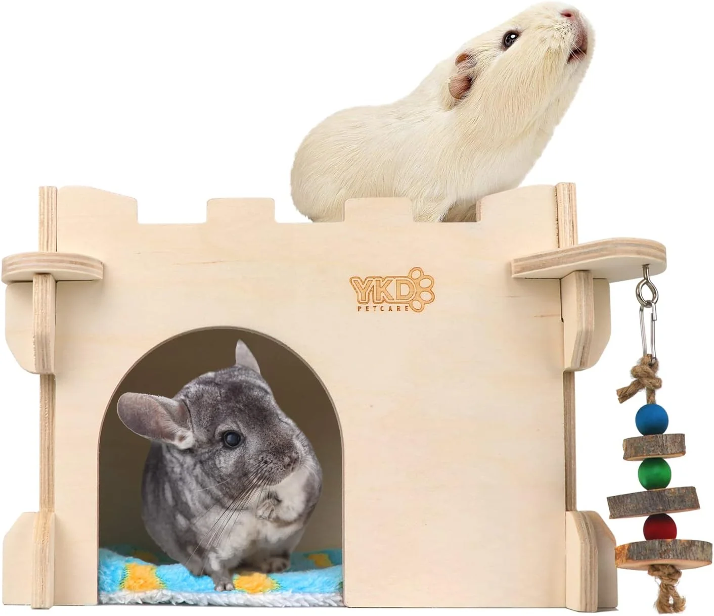 Green YKD Castle Chinchilla House - Small Animal Hideout for Chinchilla Guinea Pig Hedgehog or Rat - Ventilated Wooden Guinea Pig Hut Habitat with Multiple Doors Medium Top-Quality