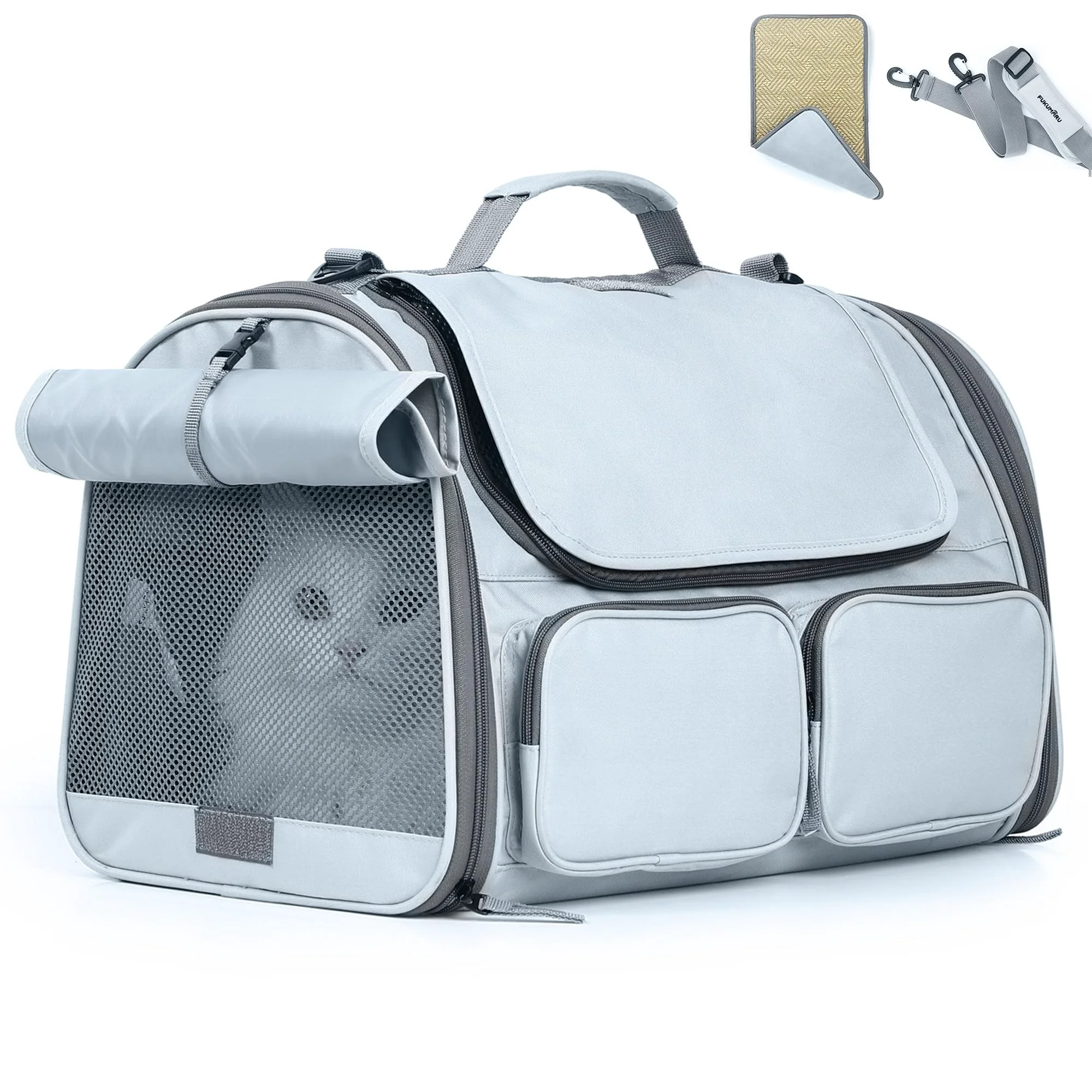 Crafted FUKUMARU Cat Carrier – Airline- Soft-Sided Pet Carrier with 4 Mesh Windows Genuine