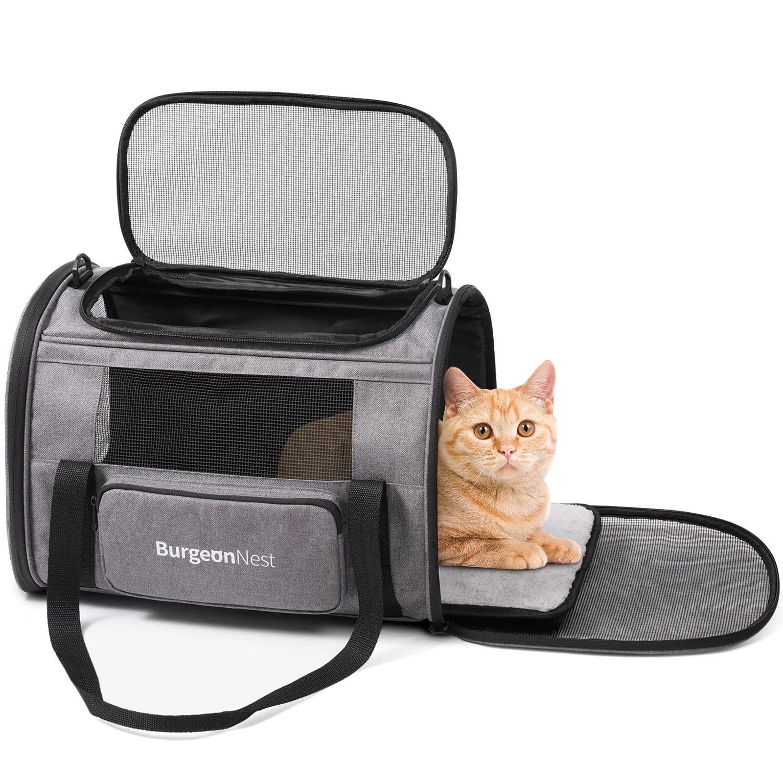 Healthy BurgeonNest Cat Carriers – Soft Sided Under-Seat Airline Friendly Side Bag Grey Medium High-End