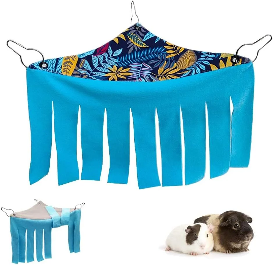 High-Quality RIOUSSI Guinea Pig Hideout Hideaway Corner Fleece Toys Cage Accessories with Reversible Sides Blue Leaves Long-Lasting