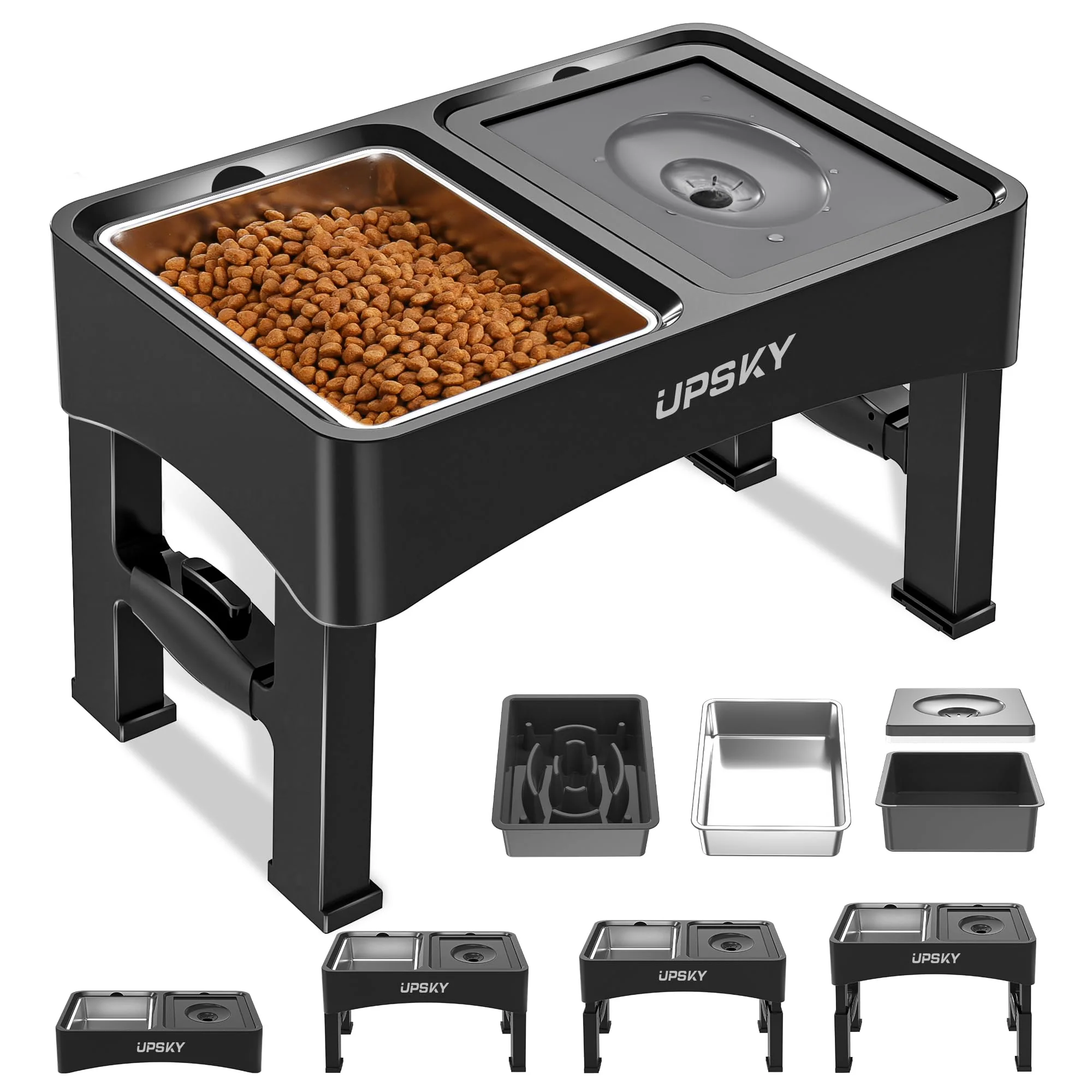 Professional UPSKY 3-in-1 d Dog Bowls – Slow Feeder Adjustable Stand No-Spill Water Bowl Crafted