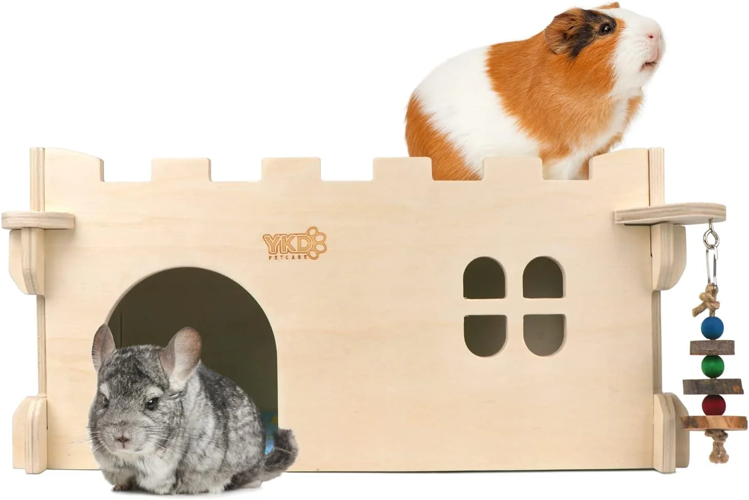 Next-Generation Castle Chinchilla House - Small Animal Hideout for Chinchilla Guinea Pig Hedgehog or Rat - Ventilated Wooden Guinea Pig Hut Habitat with Multiple Doors Large Elite