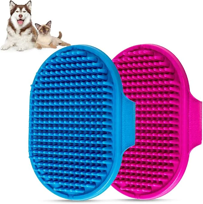 Long-Lasting Dog Bath Brush Pet Bath Comb Brush Soothing Massage Rubber Comb 2pcs Relaxed