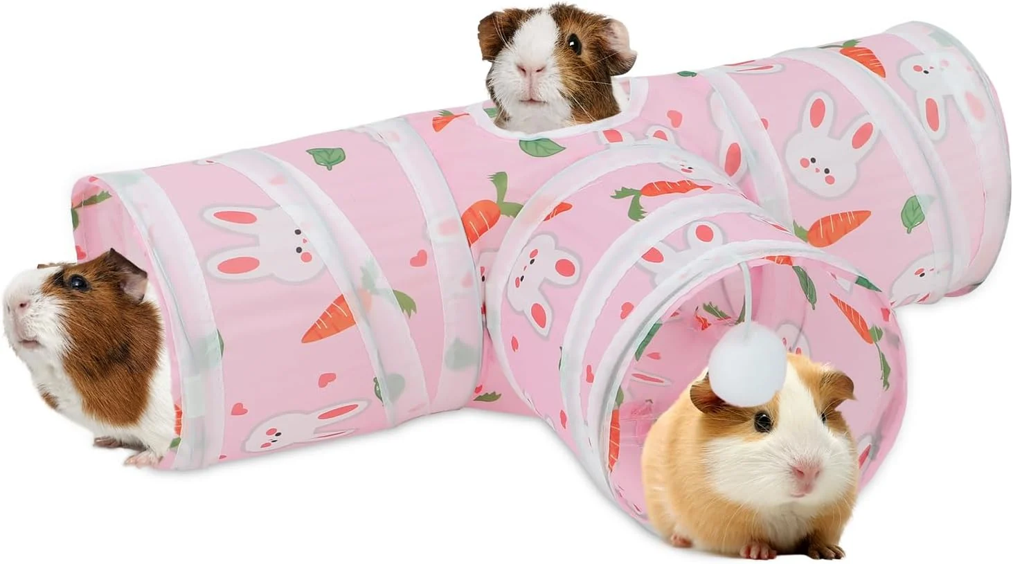 Soft Rypet Guinea Pig Tunnel 3 Way Collapsible Small Pet Tunnels and Tubes with Interactive Ball for Baby Rabbit Ferret Hamster Chinchilla Hedgehog Hiding and Resting-Pink Carefully Designed