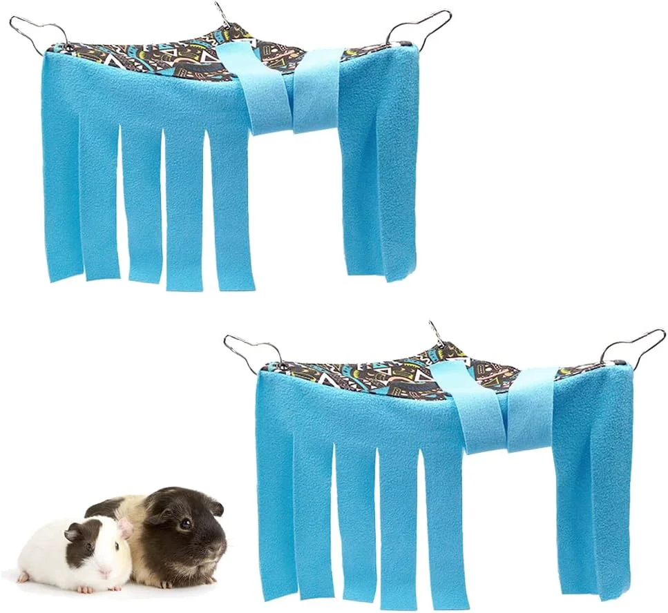 Enhanced RIOUSSI Guinea Pig Hideout Hideaway Corner Fleece Toys Cage Accessories with Reversible Sides Geo Gray Blue 2 Pack Certified