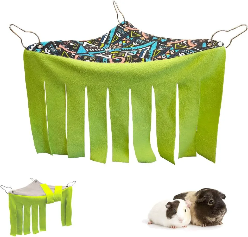 Elegant RIOUSSI Guinea Pig Hideout Hideaway Corner Fleece Toys Cage Accessories with Reversible Sides Geo Gray-Green Stylish