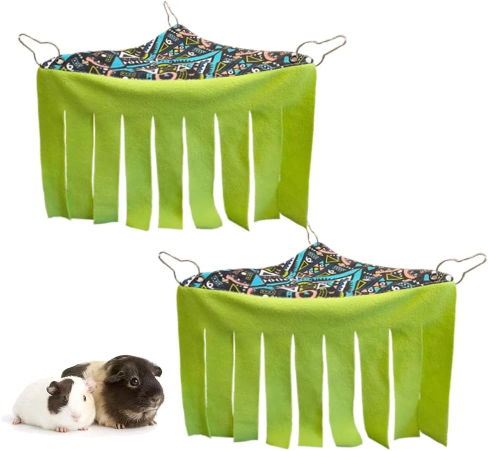 Clean RIOUSSI Guinea Pig Hideout Hideaway Corner Fleece Toys Cage Accessories with Reversible Sides Geo Gray Green 2 Pack Reusable