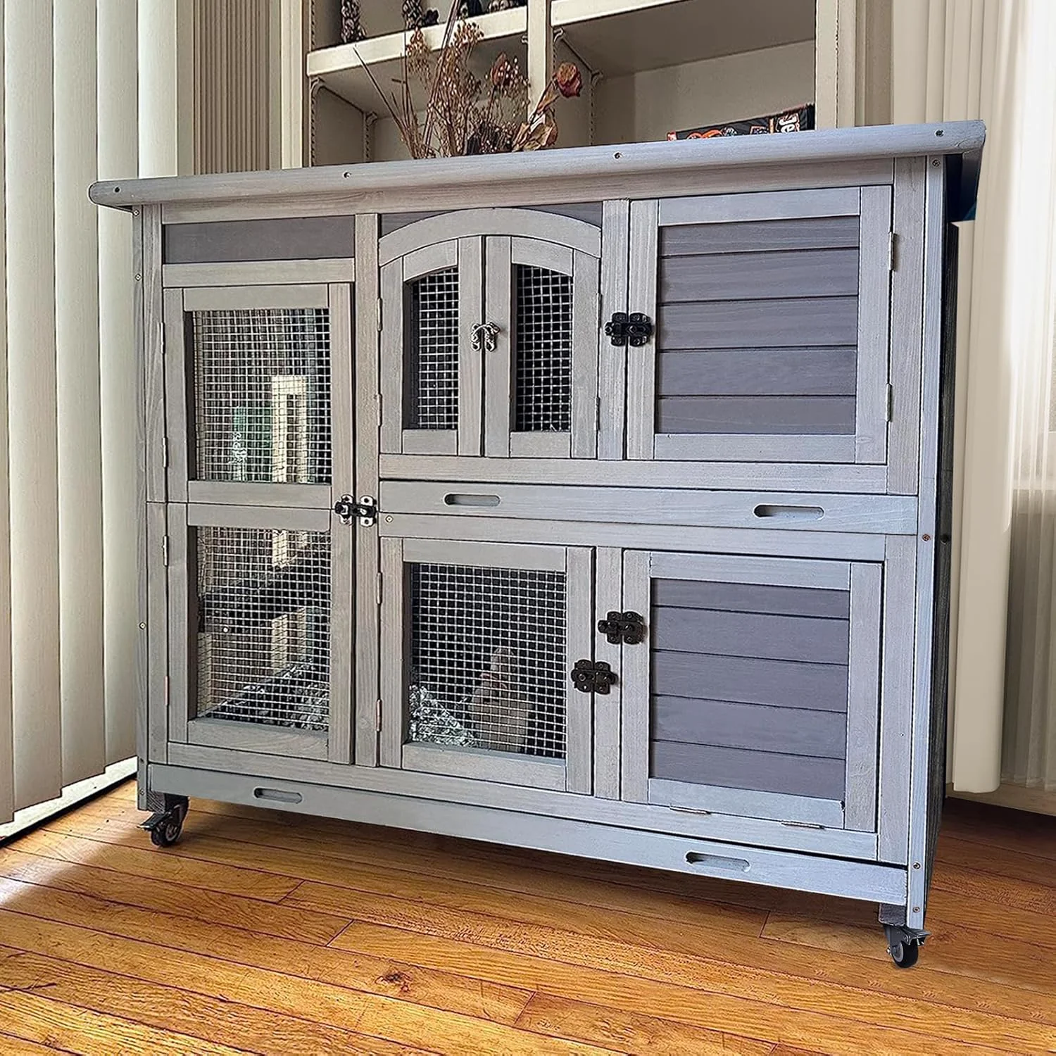 High-Performance GUTINNEEN Rabbit Hutch Indoor Outdoor Bunny House Guinea Pig Cage on Wheel with Plastic Tray 47inch Exceptional