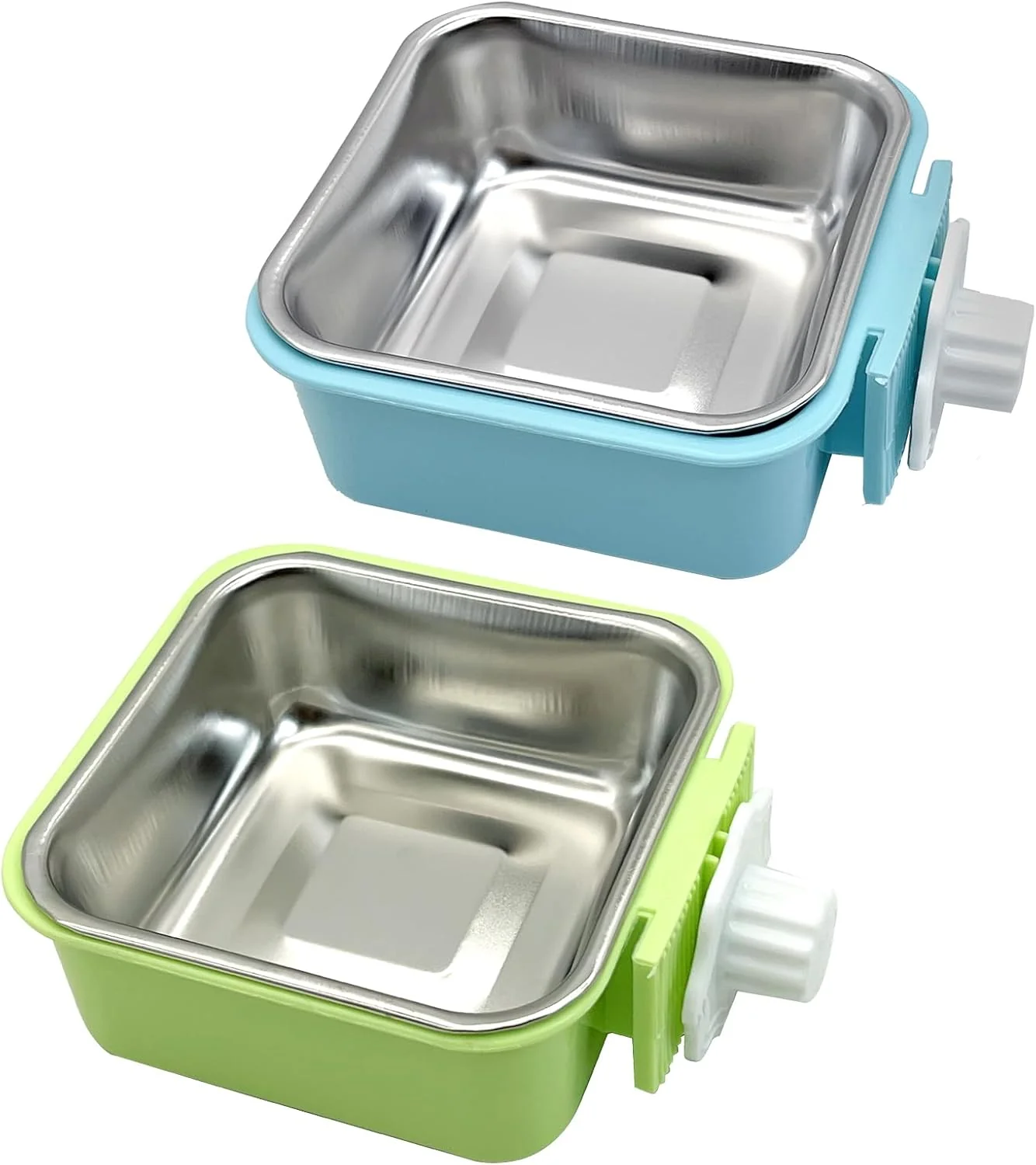Comfortable kathson Crate Dog Bowl Removable Stainless Steel Hanging Pet Kennel Cage Bowl Food Water Feeder Coop Cup for Puppy Cat Rabbit Guinea Pigs 2pcs Square Blue Green Professional