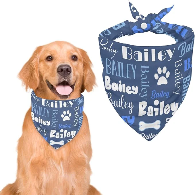 Verified Personalized Dog Bandanas Custom Neckwear Name Button Anti-loosening Dog Scarf Soft