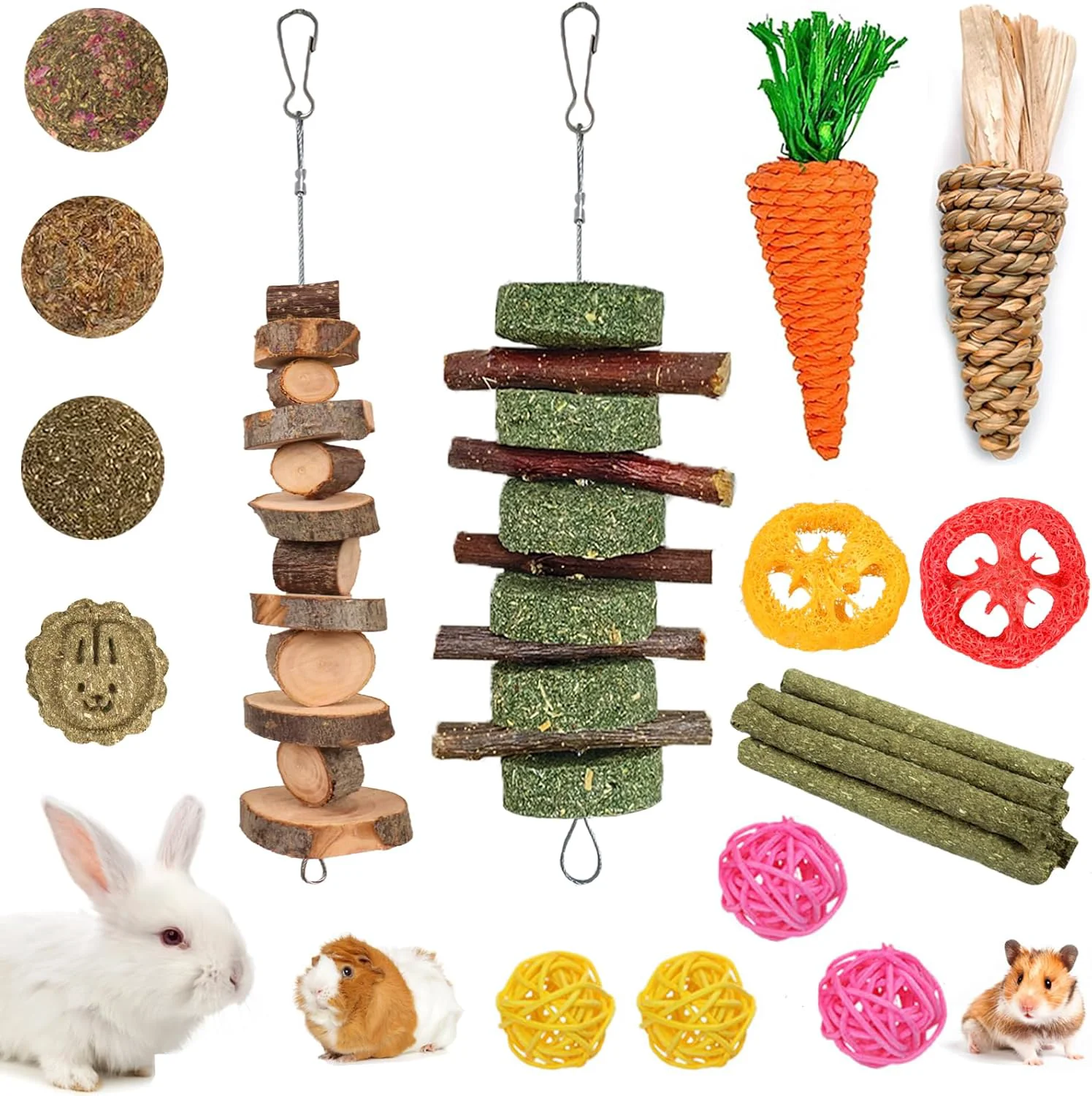 Minimalist Grddaef 20 PCS Bunny Chew Toys for Teeth Natural Rabbit Toys Apple Wood Grass Timothy Sticks Chew and Treat for Guinea Pigs Hamster Chinchillas Sophisticated