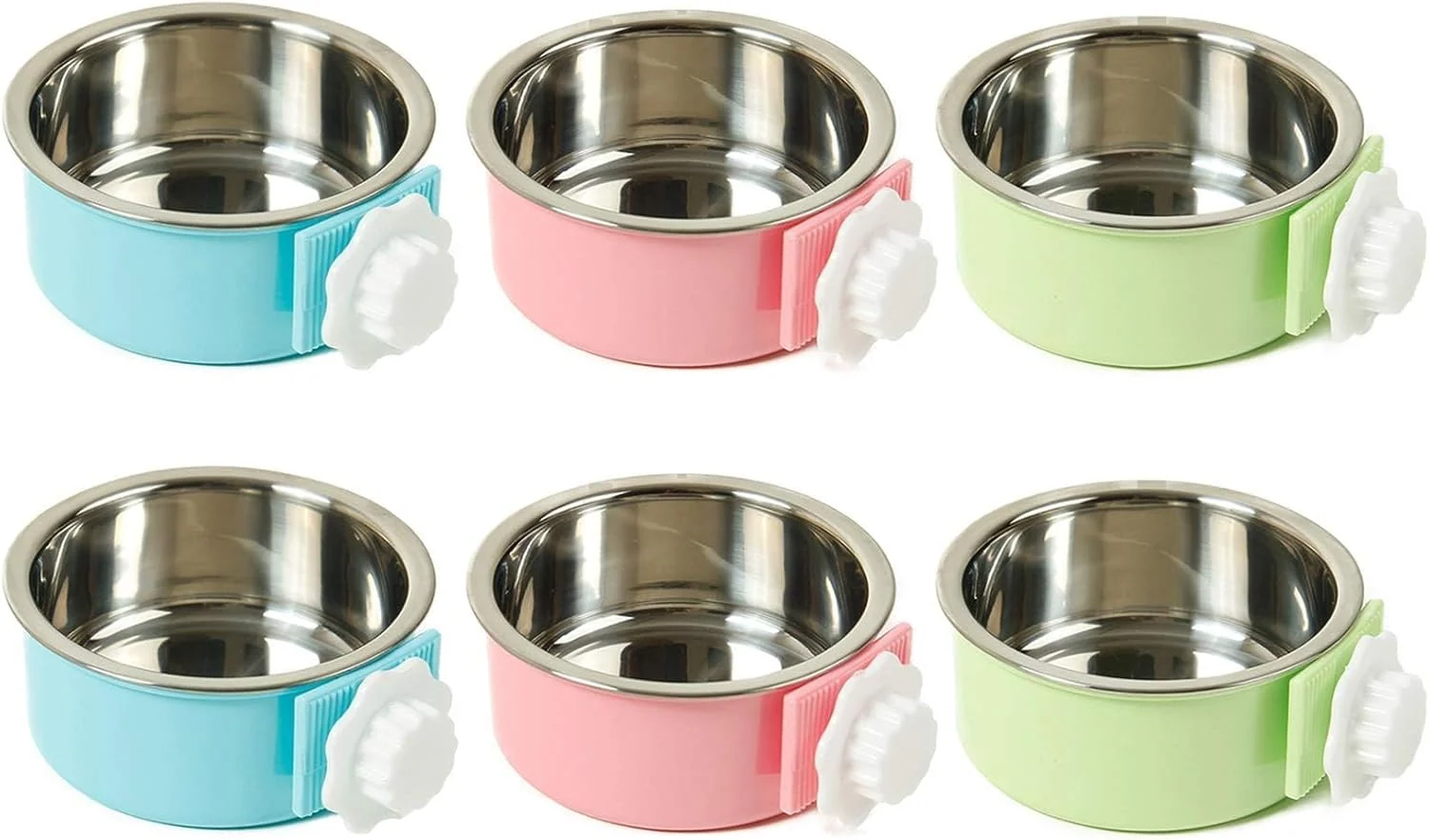 Artisan kathson Crate Dog Bowl Removable Stainless Steel Hanging Pet Cage Bowl Food Water Feeder Coop Cup for Cat Puppy Birds Rats Guinea Pigs 6pcs Large 2×Blue 2×Green 2×Pink Efficient