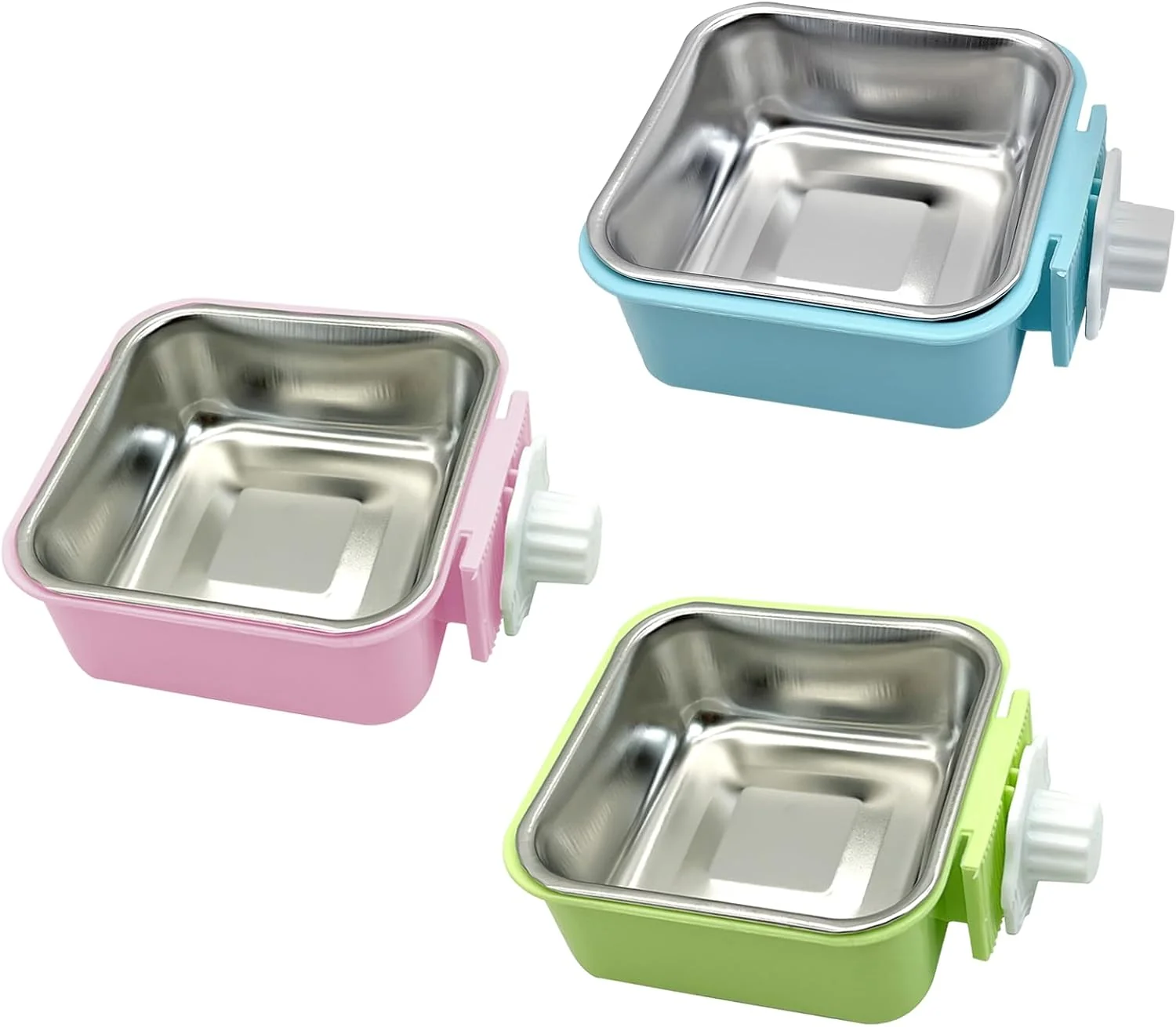 Reliable kathson Crate Dog Bowl Removable Stainless Steel Hanging Pet Kennel Cage Bowl Food Water Feeder Coop Cup for Puppy Cat Rabbit Guinea Pigs 3pcs Square Blue Green Pink Lightweight