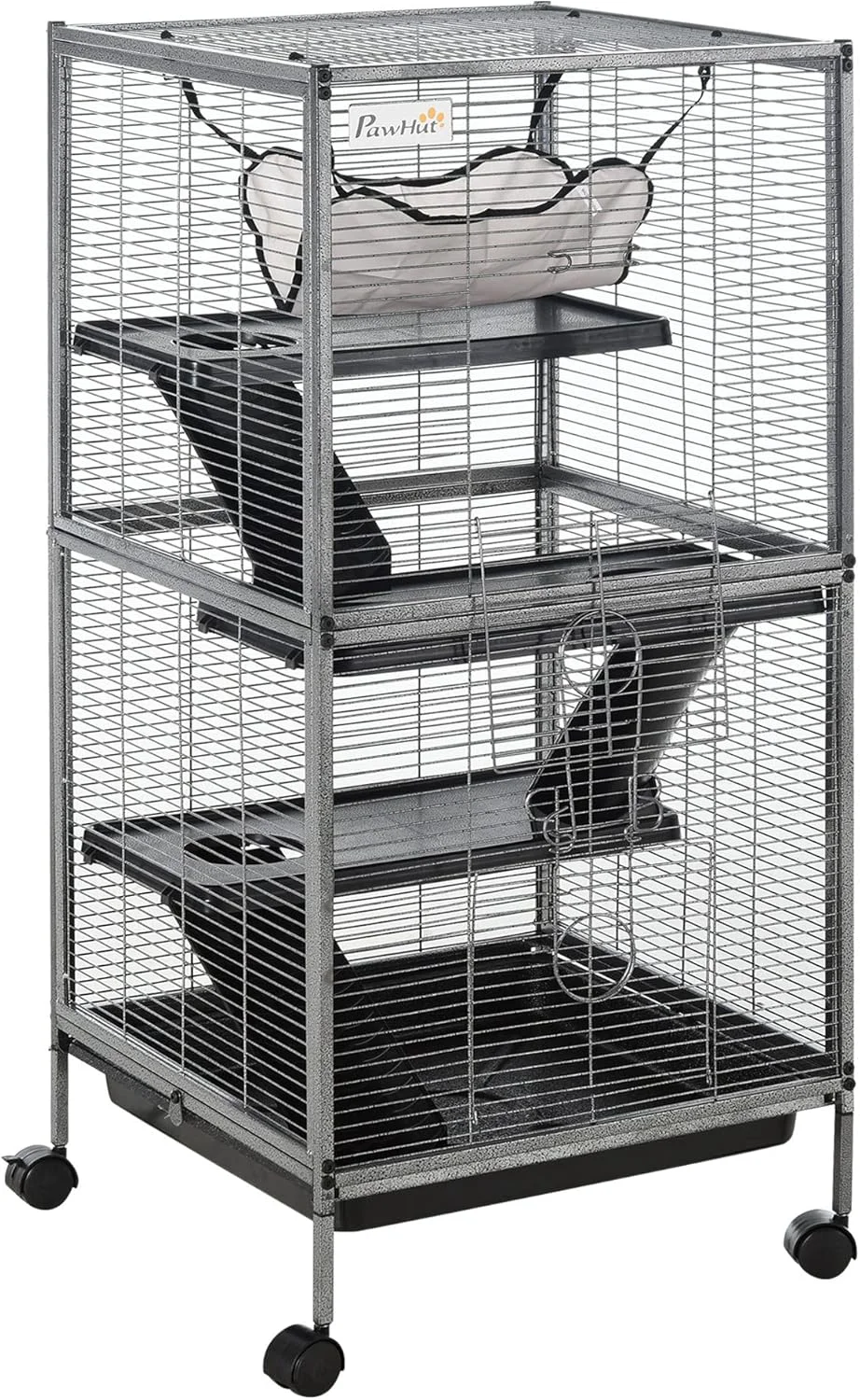 Consistent PawHut Metal Small Animal Cage 4-Tiers Rolling Big Ferret Cage with Hammock Removable Tray for Chinchilla Sugar Glider Gray Elite