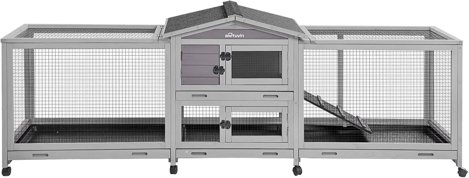 Luxury Aivituvin Rabbit Hutch 93.7 Large Rabbit Cage Indoor Outdoor Guinea Pig Cage Chicken Coop on Wheels Bunny Cage with 4 Deep No Leakage Pull Out Tray Waterproof Roof Minimalist